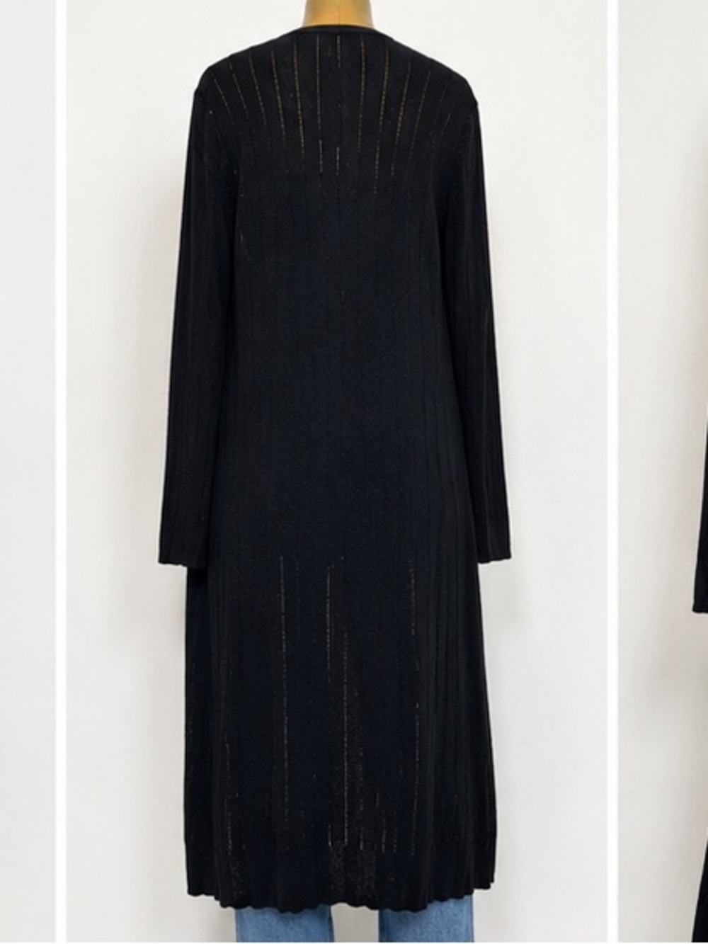 GF Gentle Fawn NWT Rayon/Poly Black Pointelle Knit Long Duster Cardigan XS NWT - Picture 3 of 11